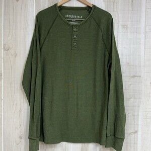 Aeropostale Men’s XL/TG Henley Shirt Olive/Army Green Long Sleeve Thermal Knit